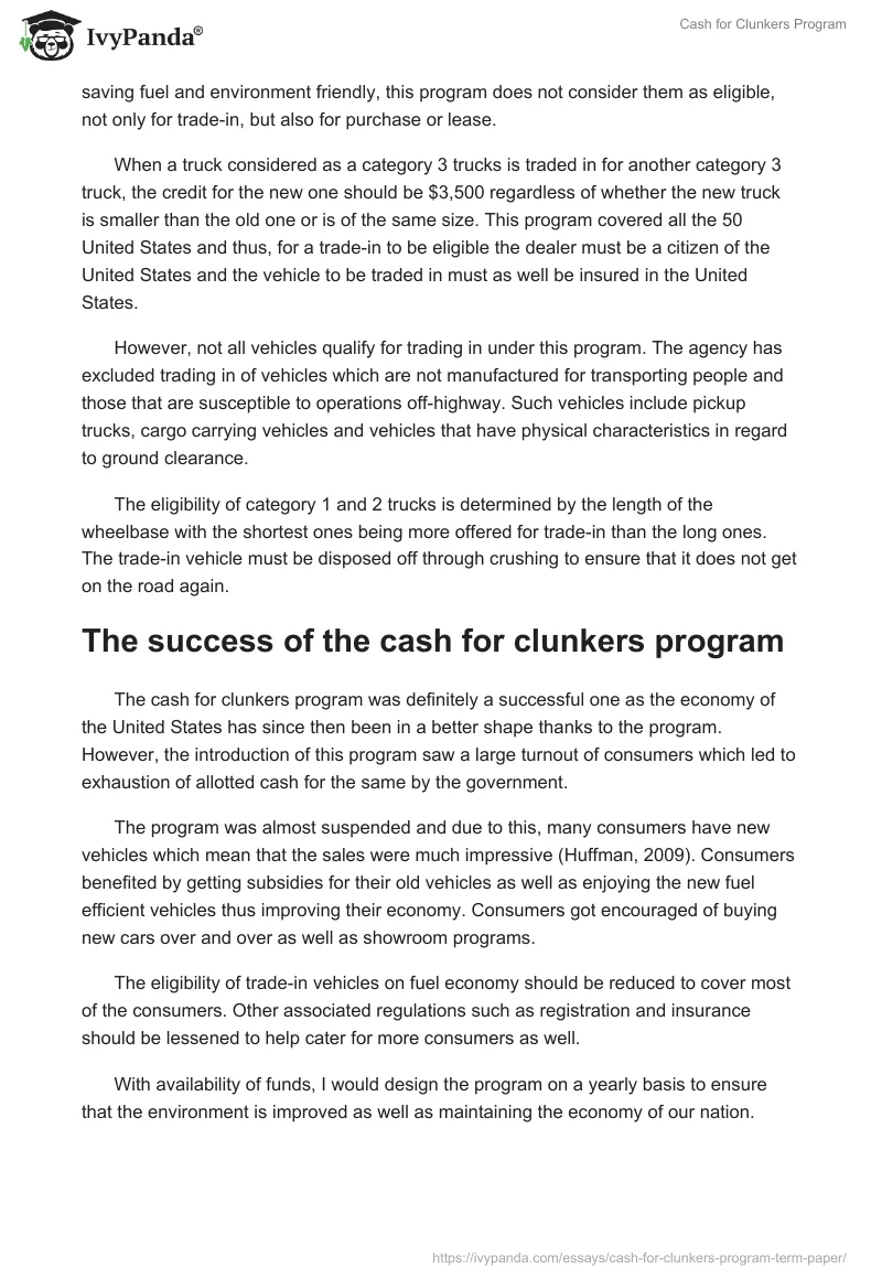 Cash for Clunkers Program. Page 2