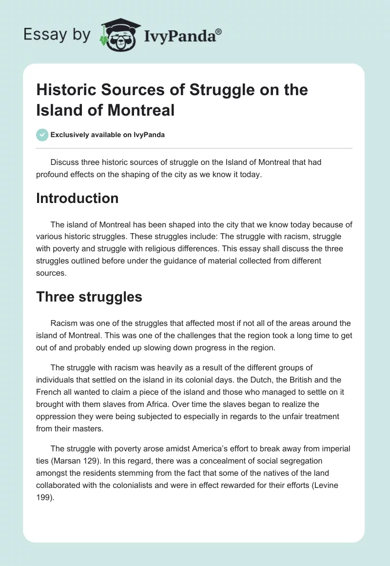 Historic Sources of Struggle on the Island of Montreal. Page 1