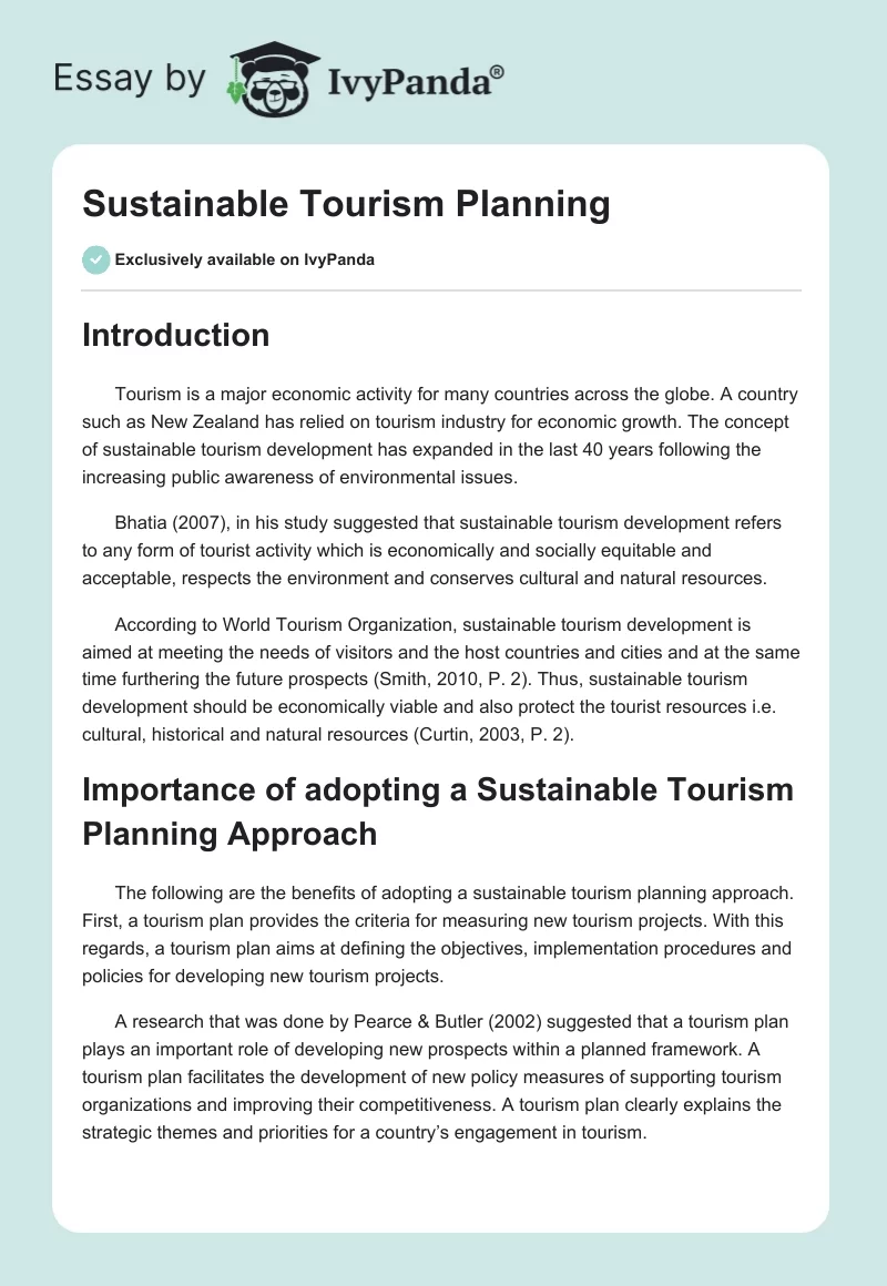 Sustainable Tourism Planning. Page 1
