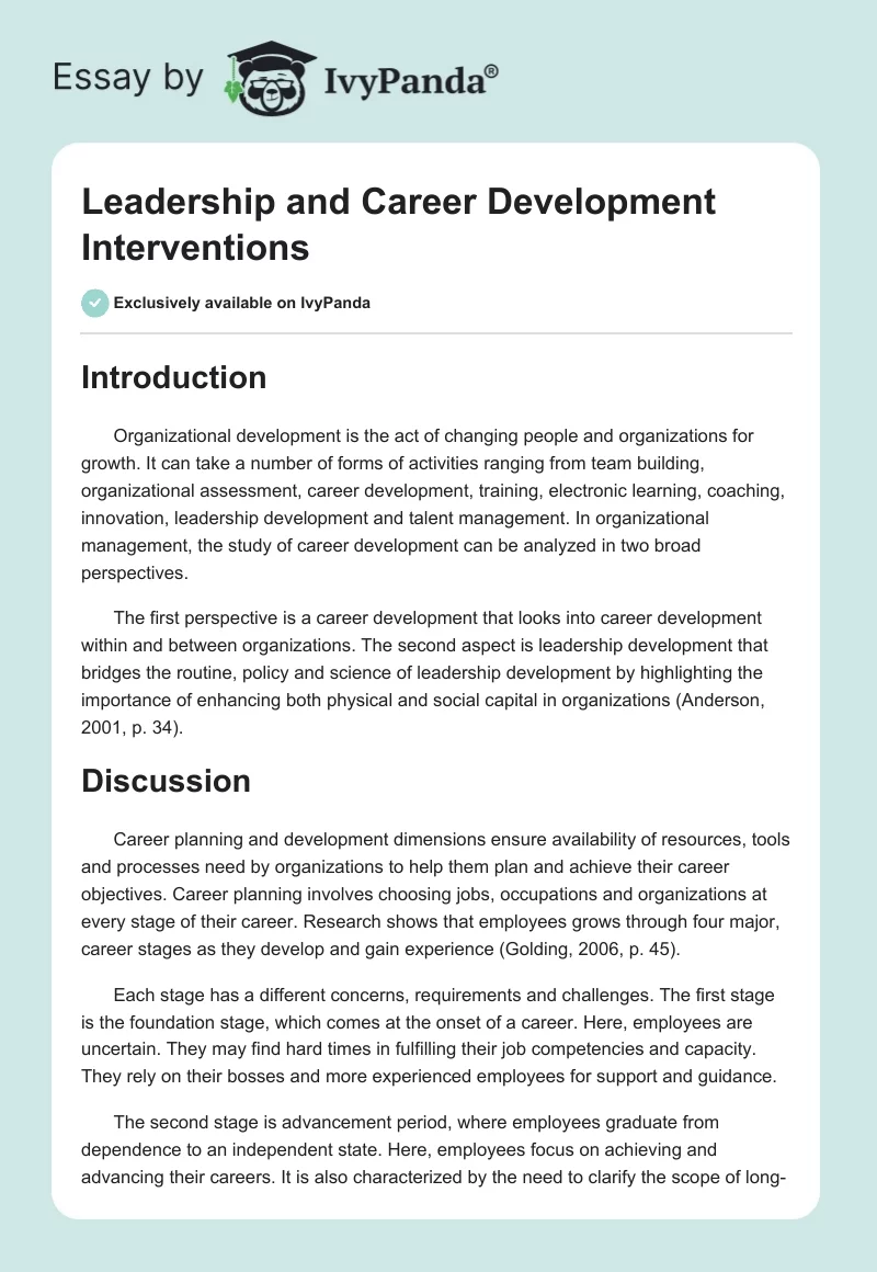 Leadership and Career Development Interventions. Page 1