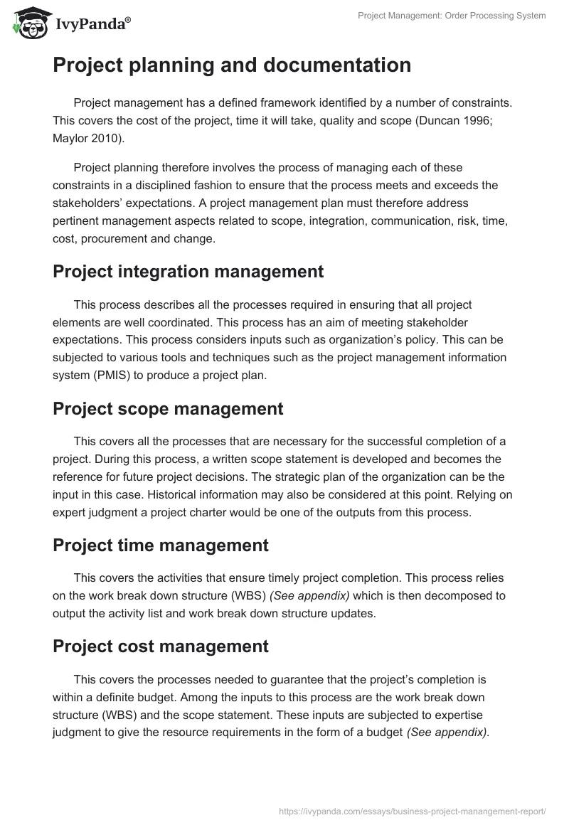 Project Management: Order Processing System. Page 4