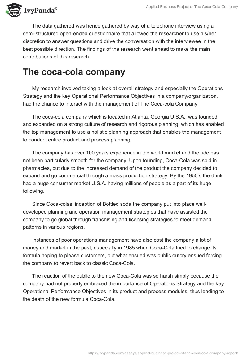 Applied Business Project of The Coca-Cola Company. Page 3