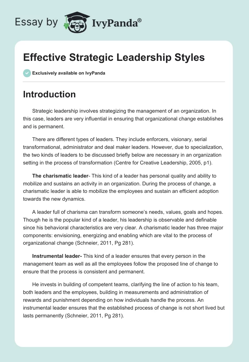 Effective Strategic Leadership Styles. Page 1