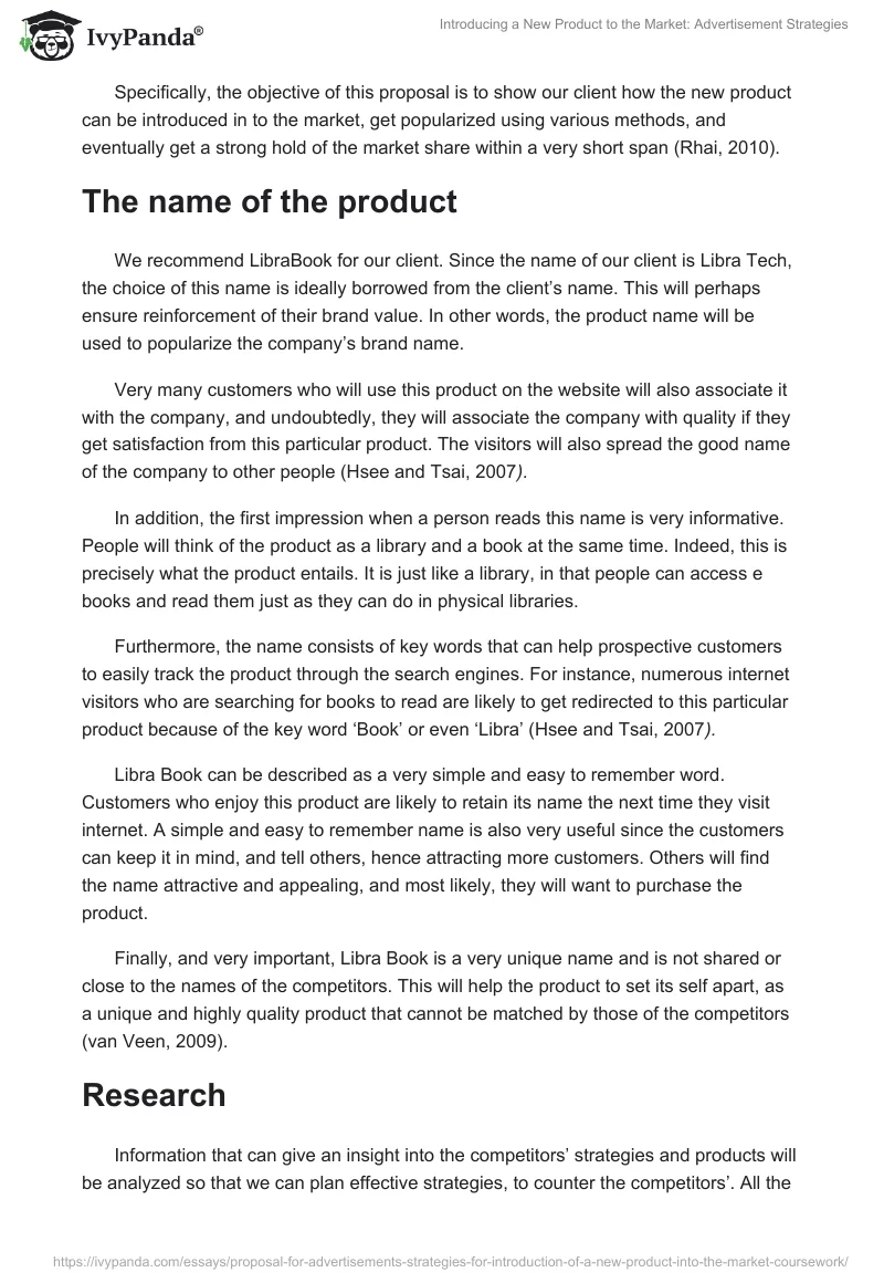 Introducing a New Product to the Market: Advertisement Strategies. Page 2