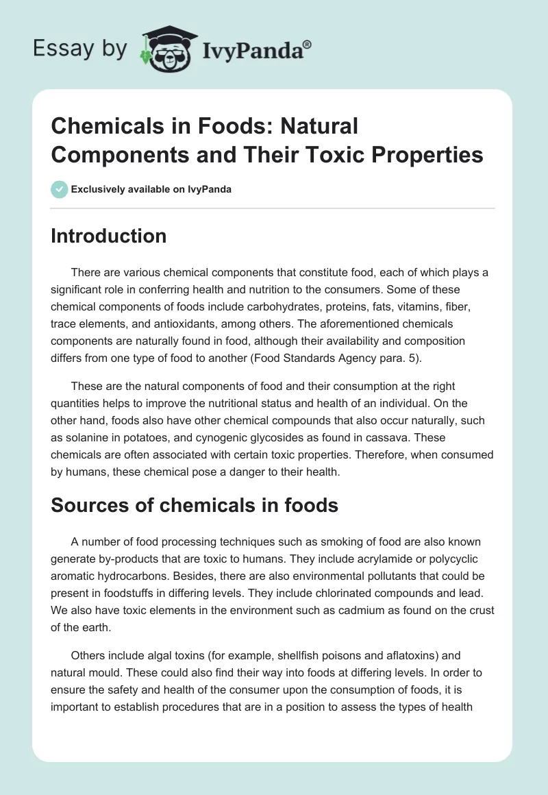 Chemicals in Foods: Natural Components and Their Toxic Properties. Page 1