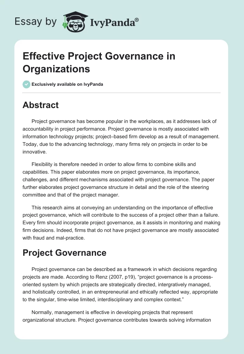 Effective Project Governance in Organizations. Page 1