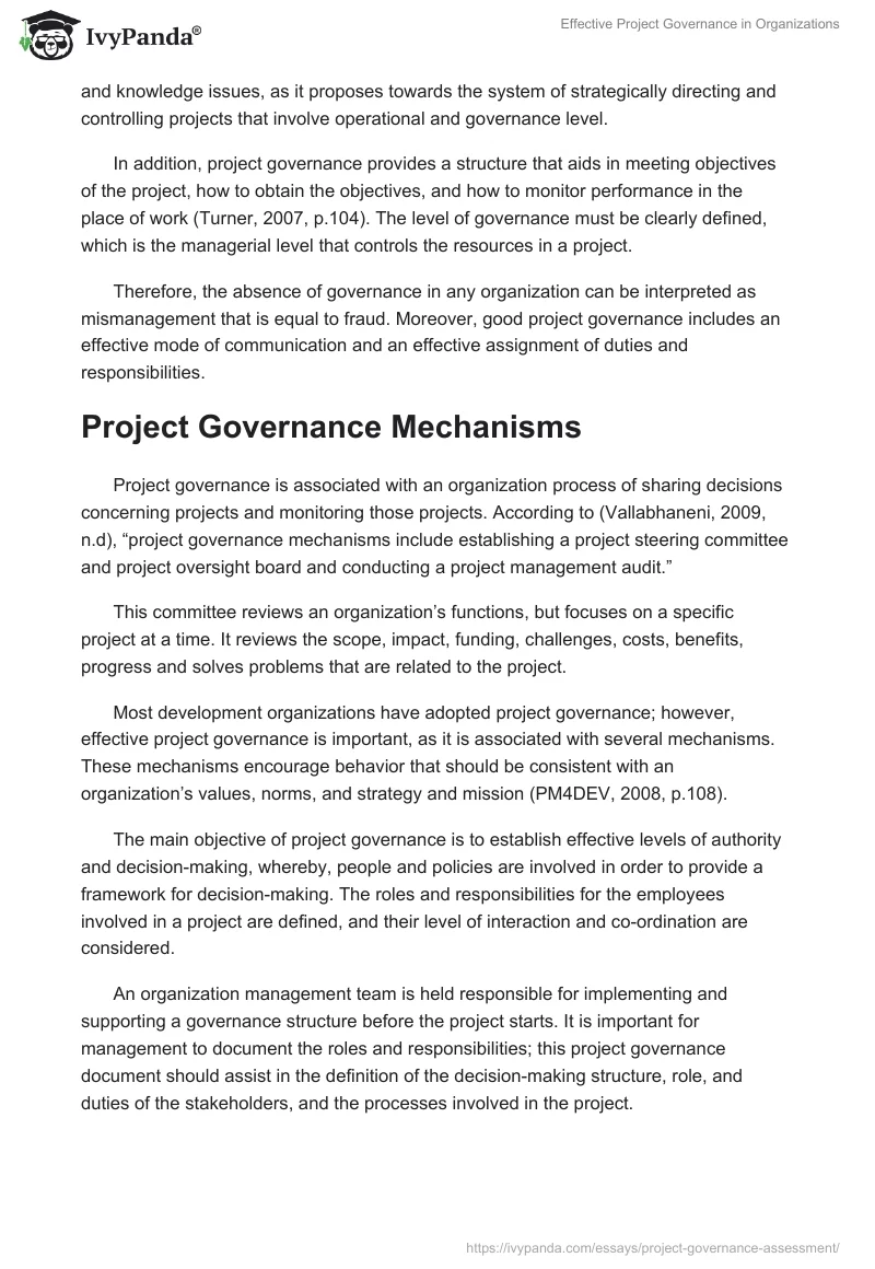 Effective Project Governance in Organizations. Page 2