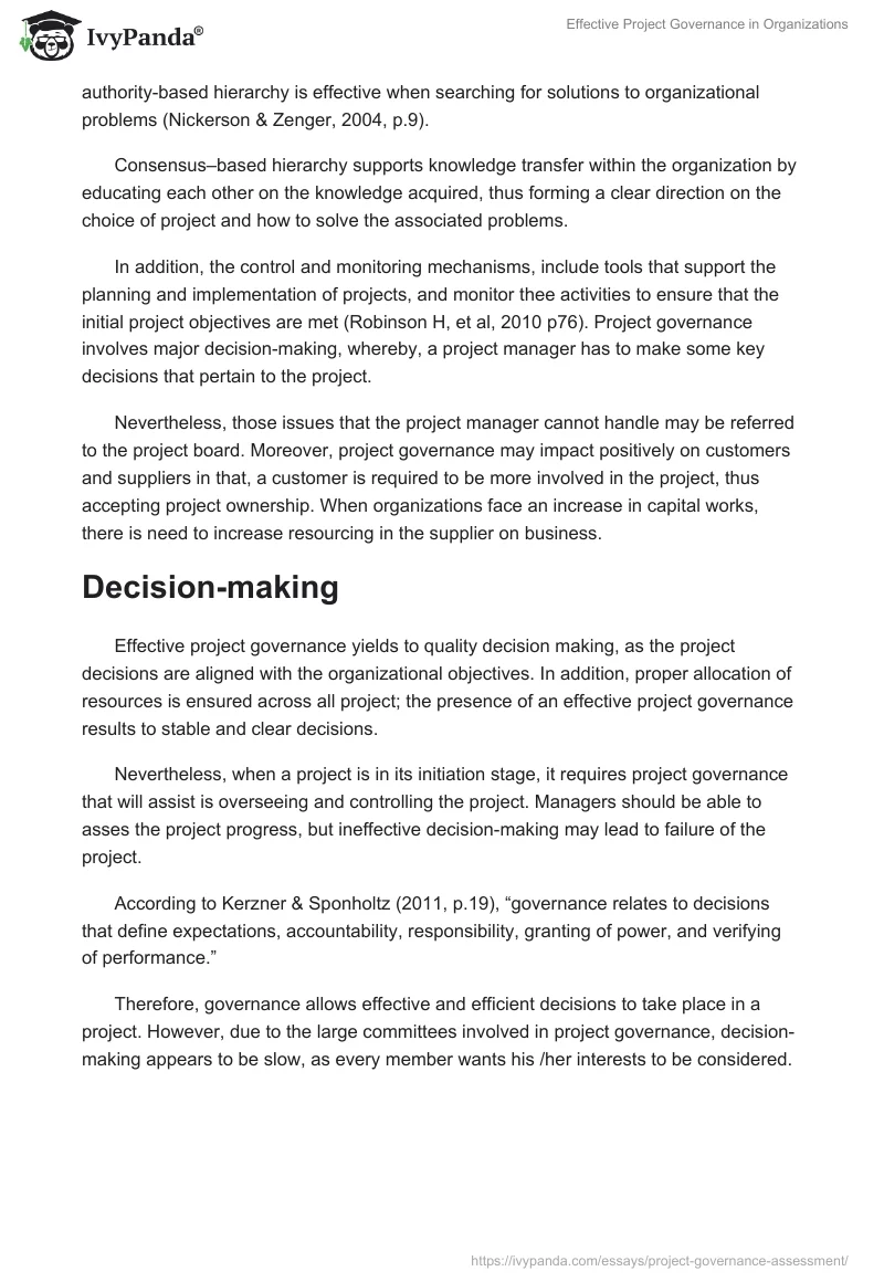Effective Project Governance in Organizations. Page 4