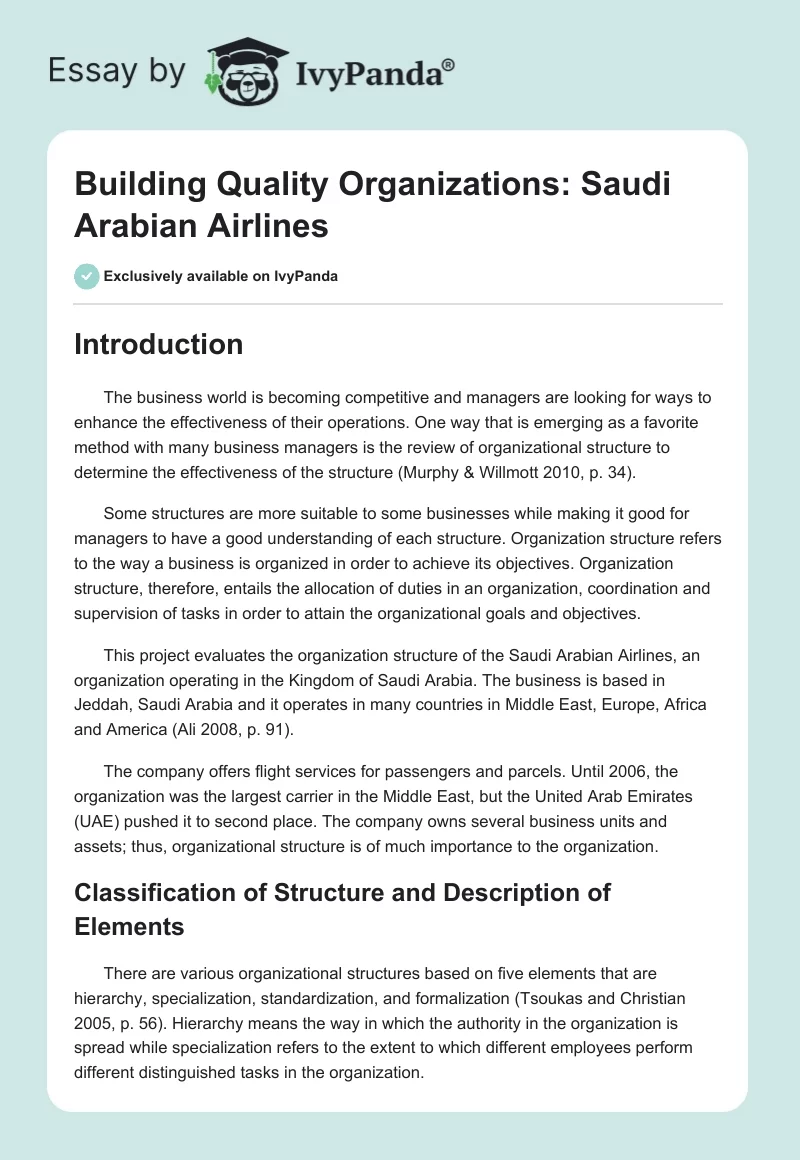 Building Quality Organizations: Saudi Arabian Airlines. Page 1