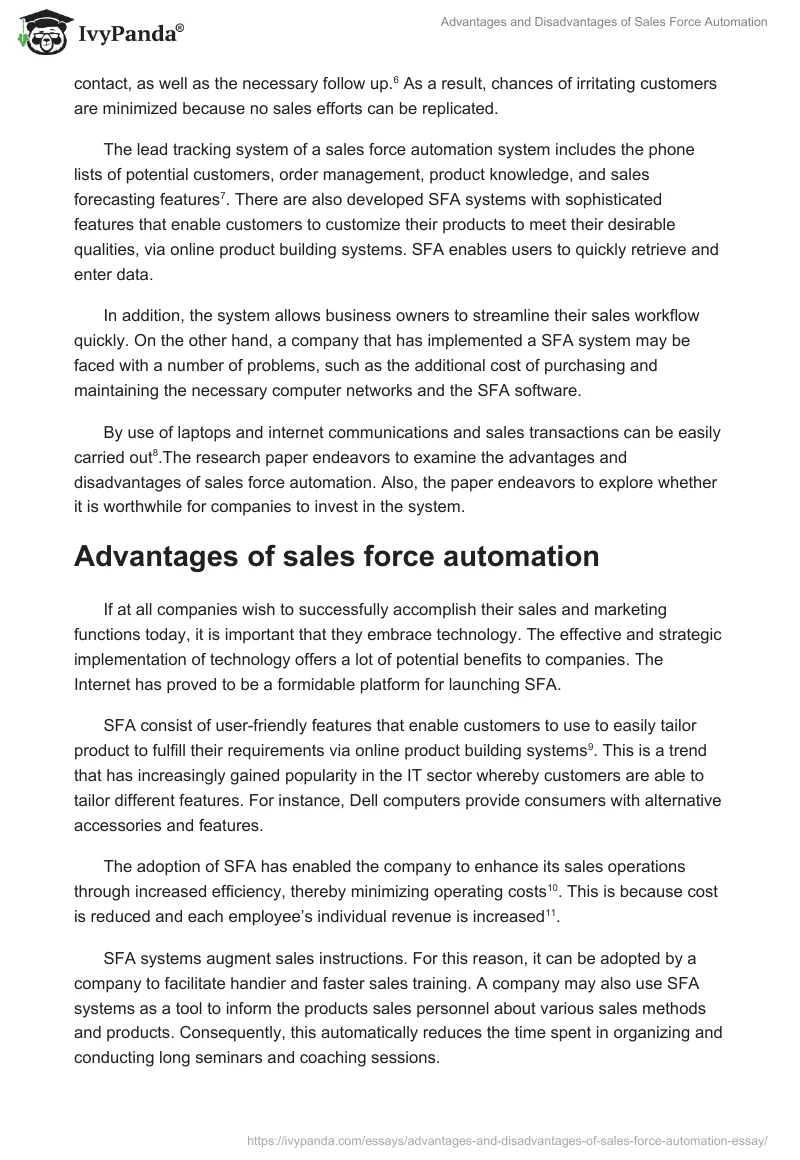 Advantages and Disadvantages of Sales Force Automation. Page 2