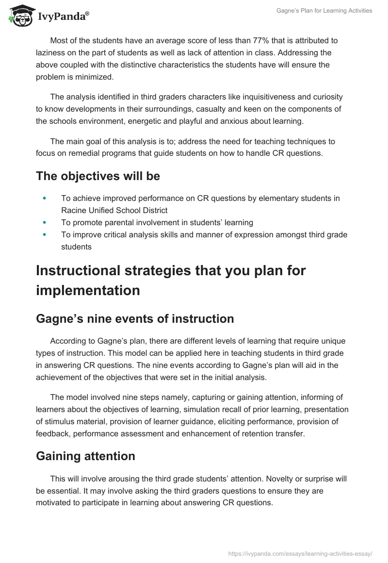 Gagne’s Plan for Learning Activities. Page 2