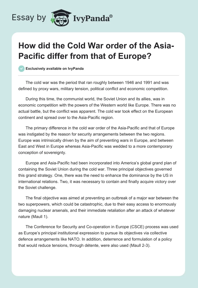 How Did the Cold War Order of the Asia-Pacific Differ From That of Europe?. Page 1