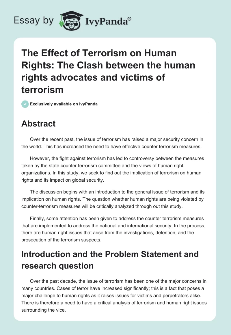 The Effect of Terrorism on Human Rights: The Clash Between the Human Rights Advocates and Victims of Terrorism. Page 1