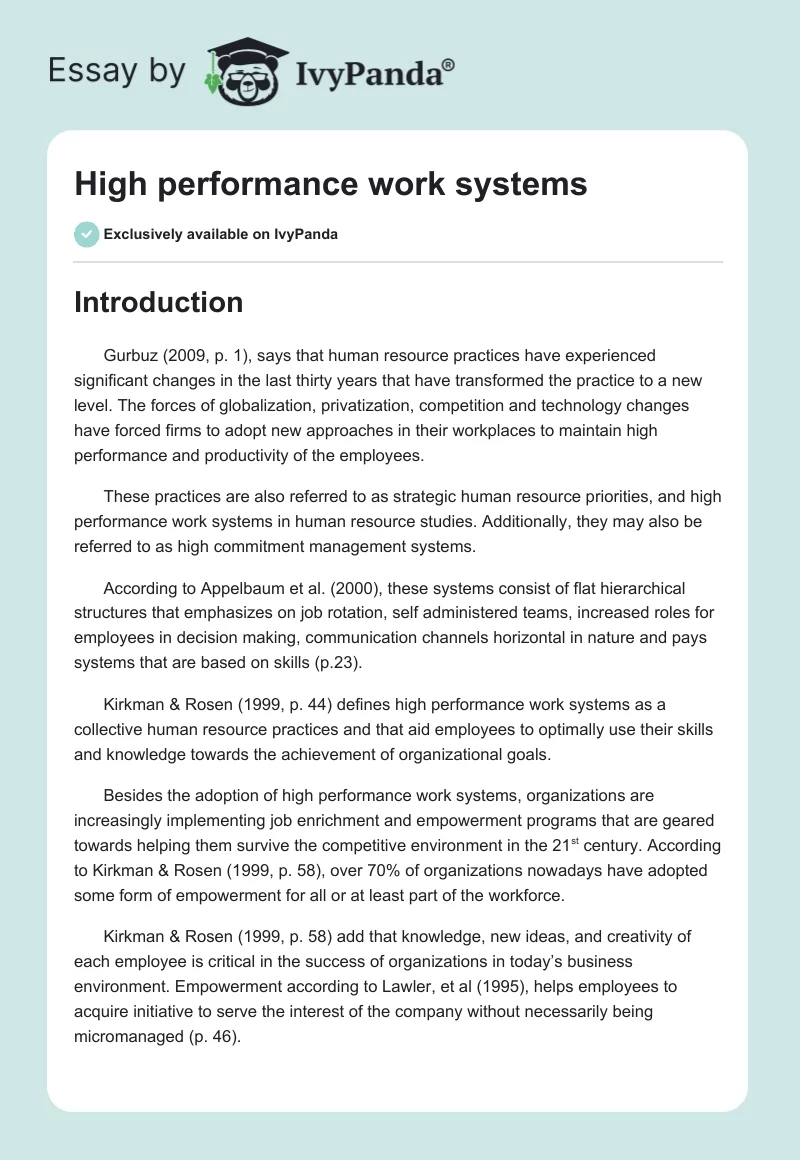High Performance Work Systems. Page 1