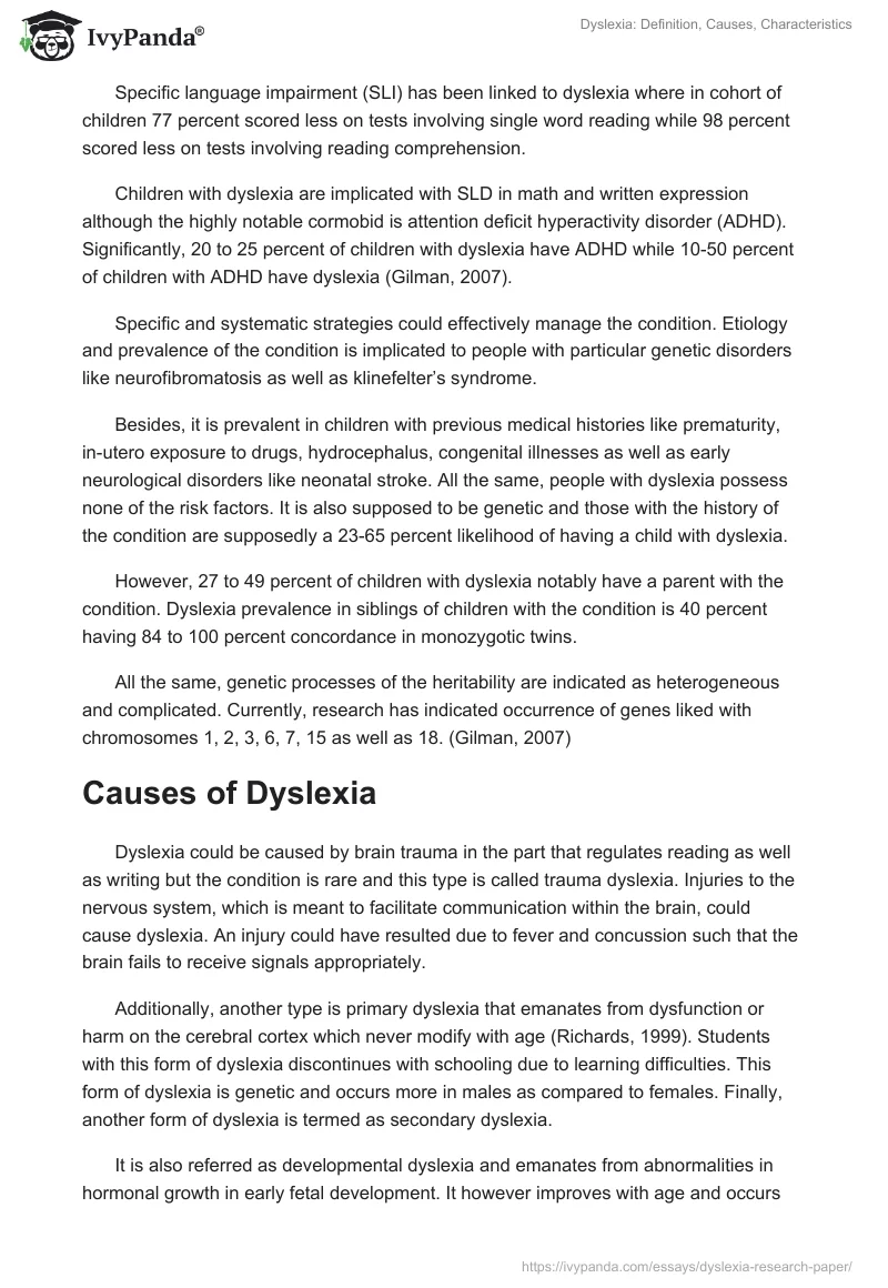 Dyslexia: Definition, Causes, Characteristics. Page 3