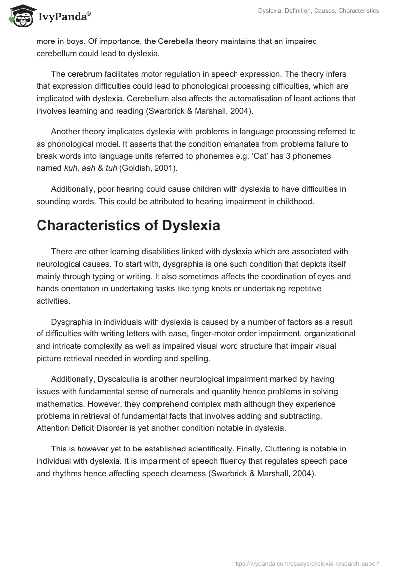Dyslexia: Definition, Causes, Characteristics. Page 4