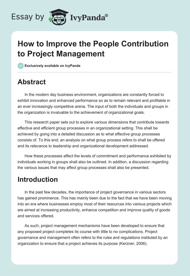 How to Improve the People Contribution to Project Management. Page 1
