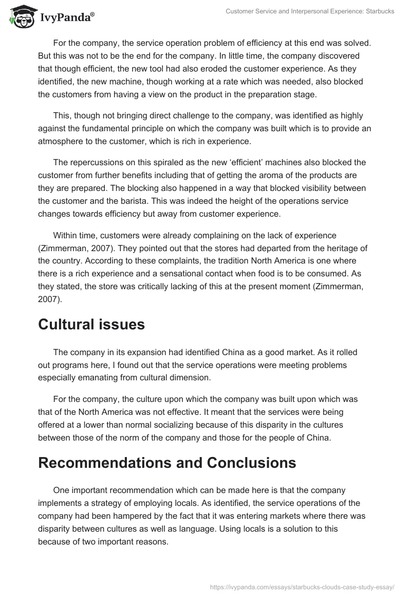 Customer Service and Interpersonal Experience: Starbucks. Page 4