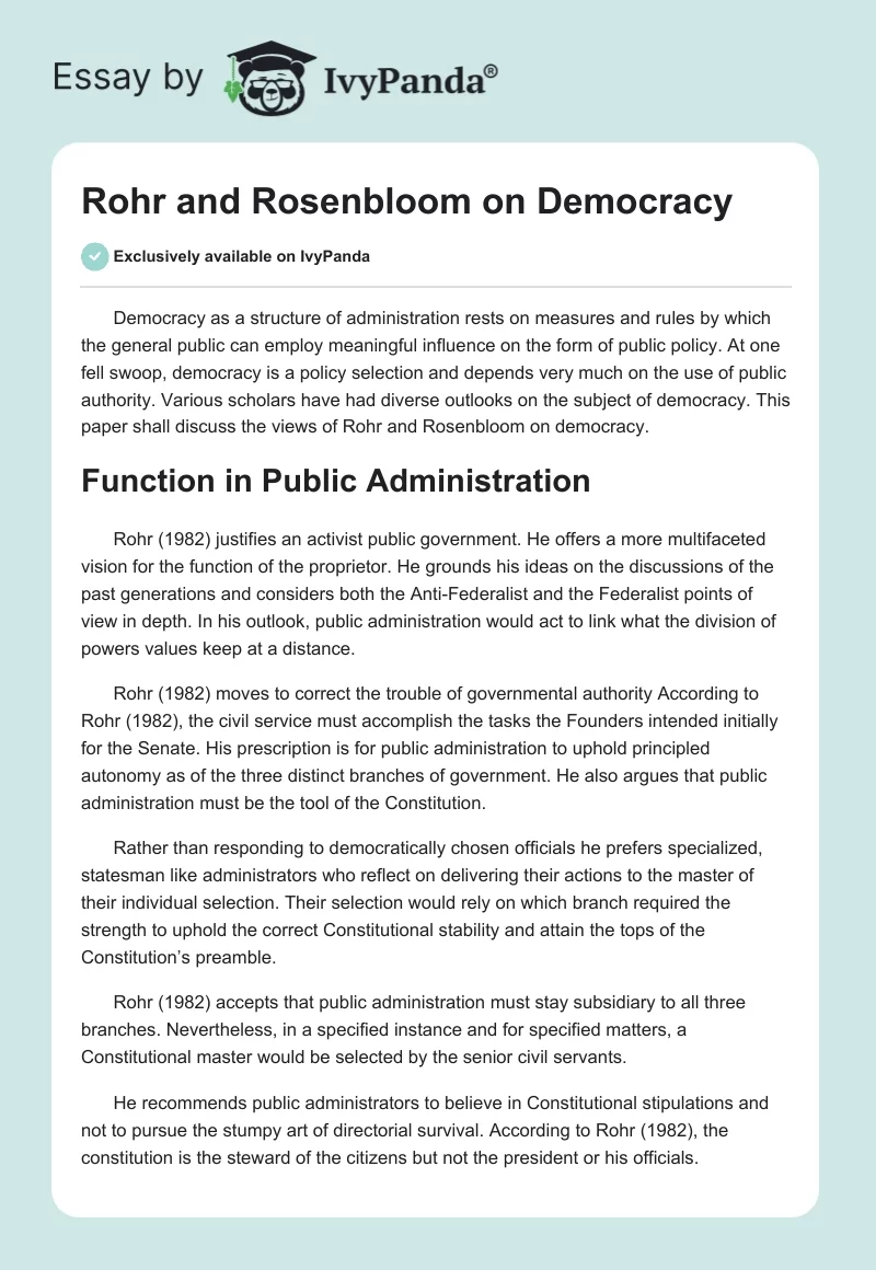 Rohr and Rosenbloom on Democracy. Page 1