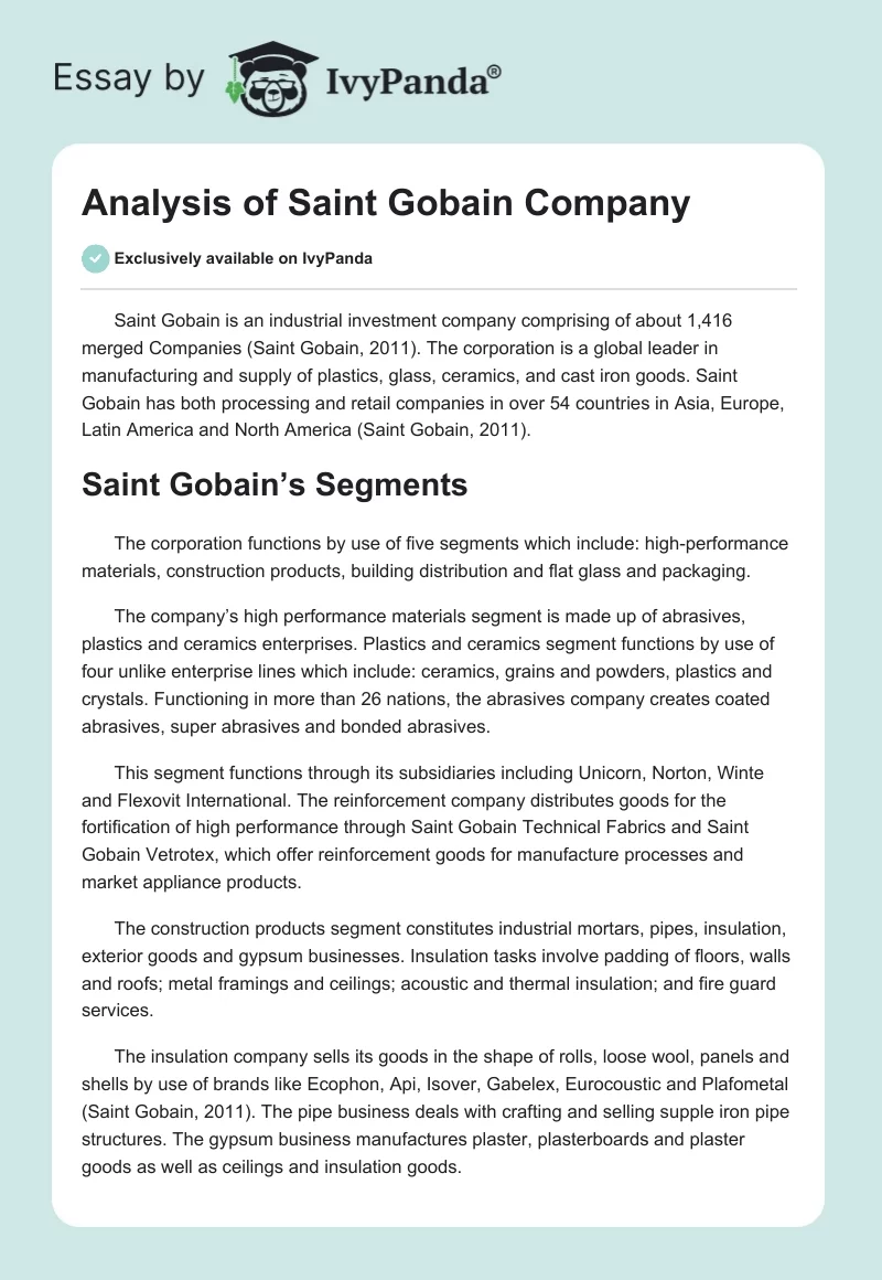 Analysis of Saint Gobain Company. Page 1