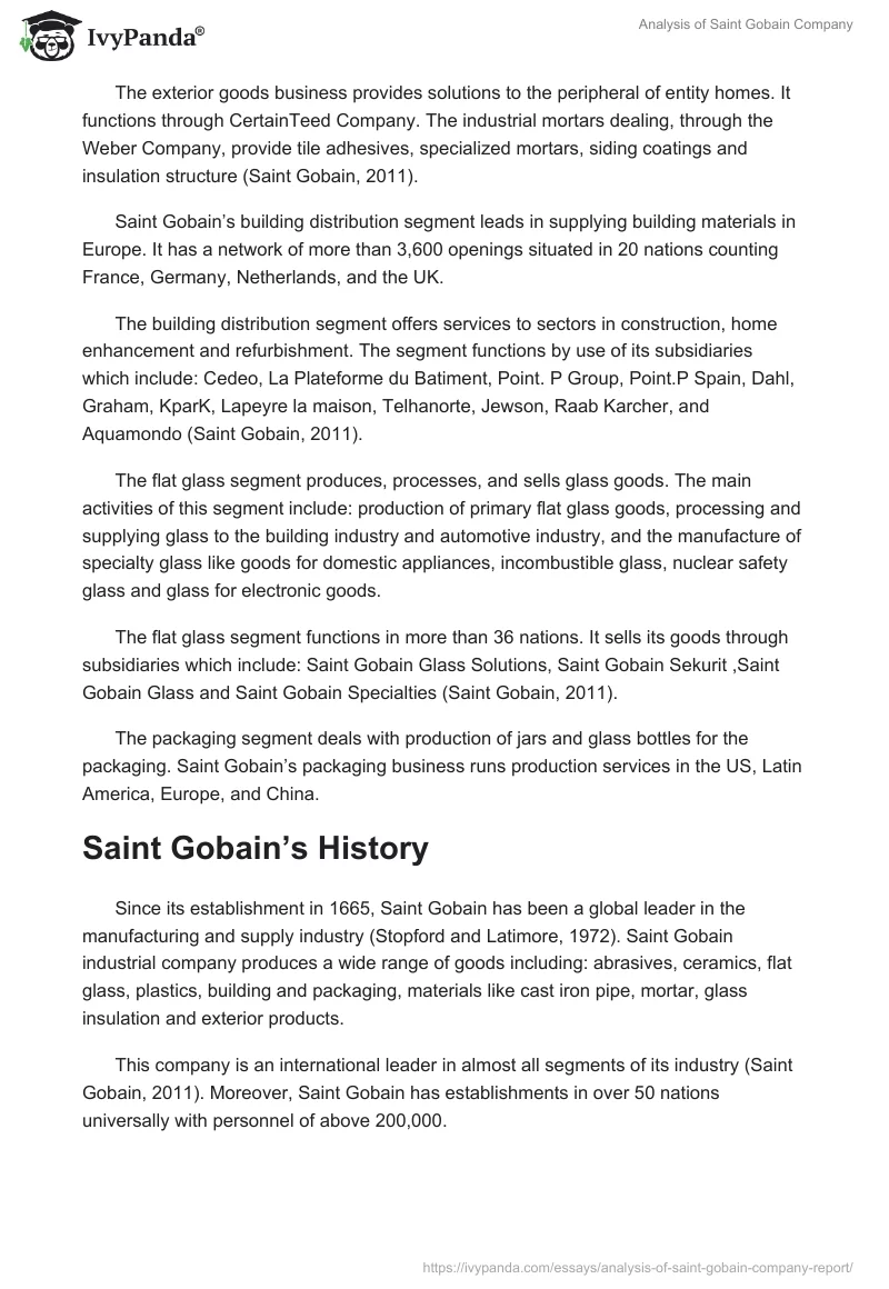 Analysis of Saint Gobain Company. Page 2