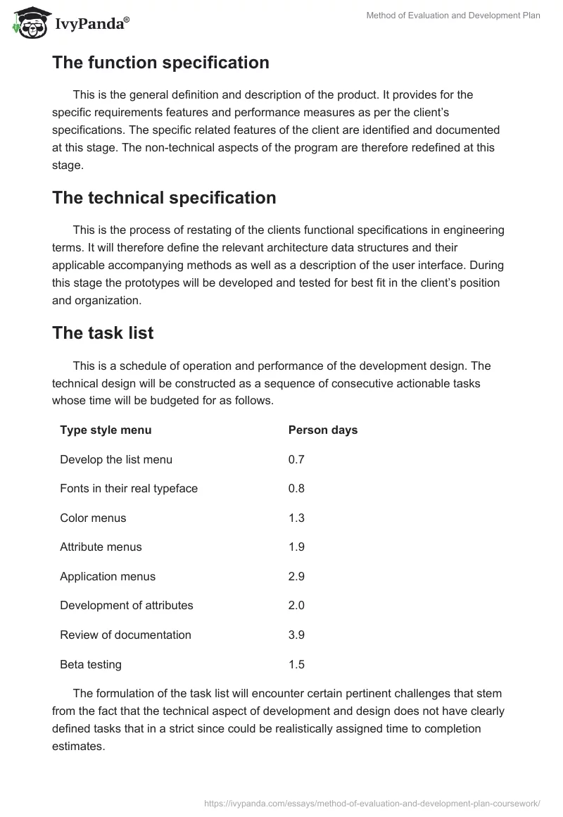 Method of Evaluation and Development Plan. Page 2