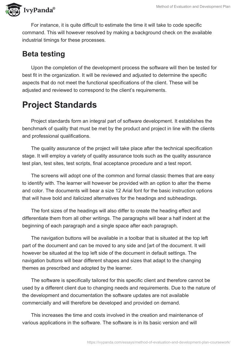 Method of Evaluation and Development Plan. Page 3