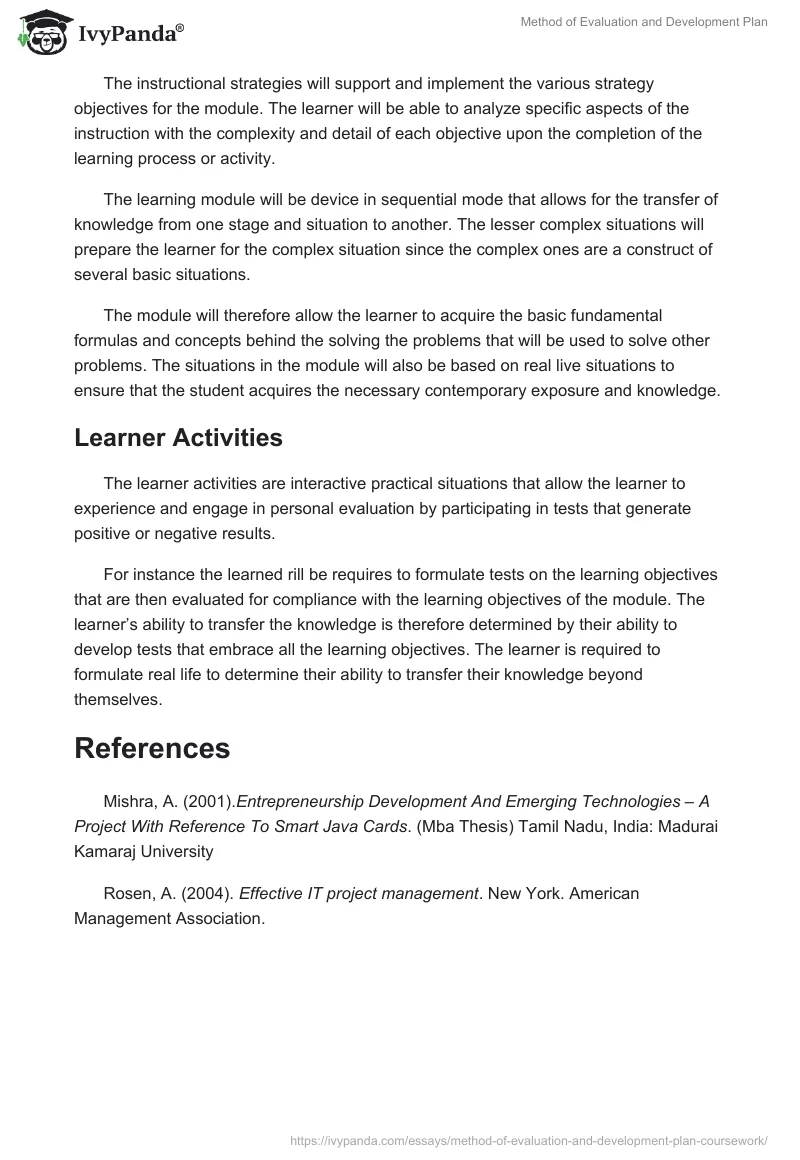 Method of Evaluation and Development Plan. Page 5