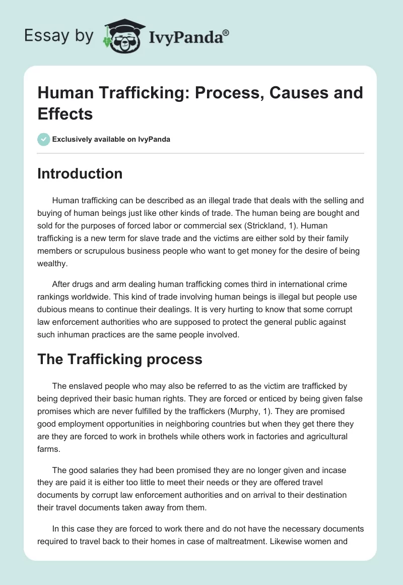 Human Trafficking: Process, Causes and Effects. Page 1