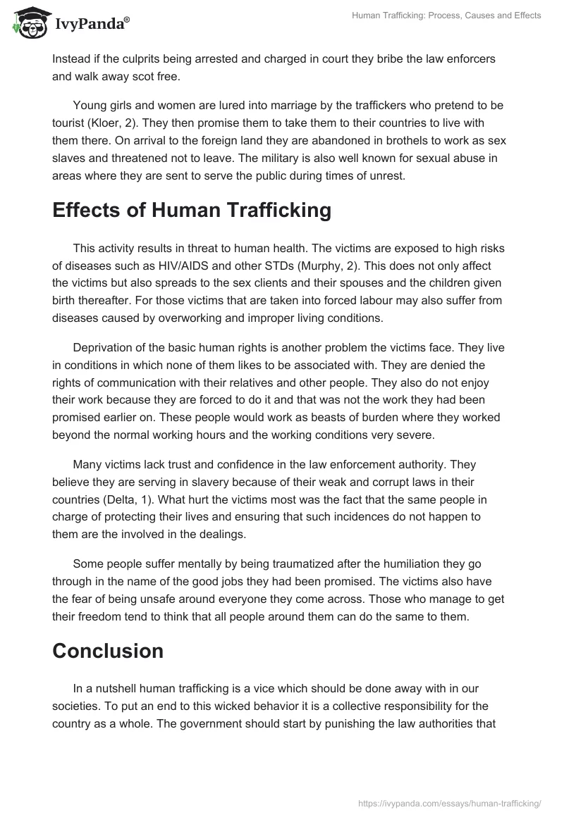 Human Trafficking: Process, Causes and Effects. Page 3