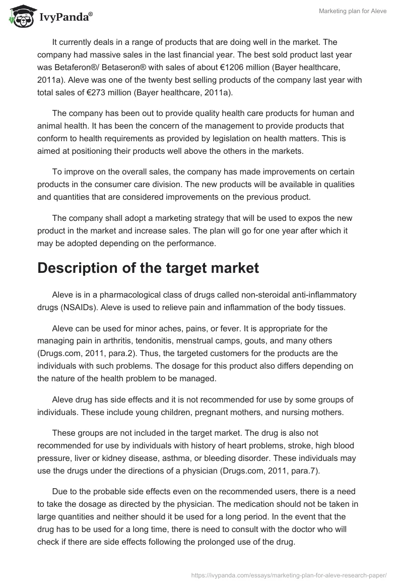 Marketing plan for Aleve. Page 2
