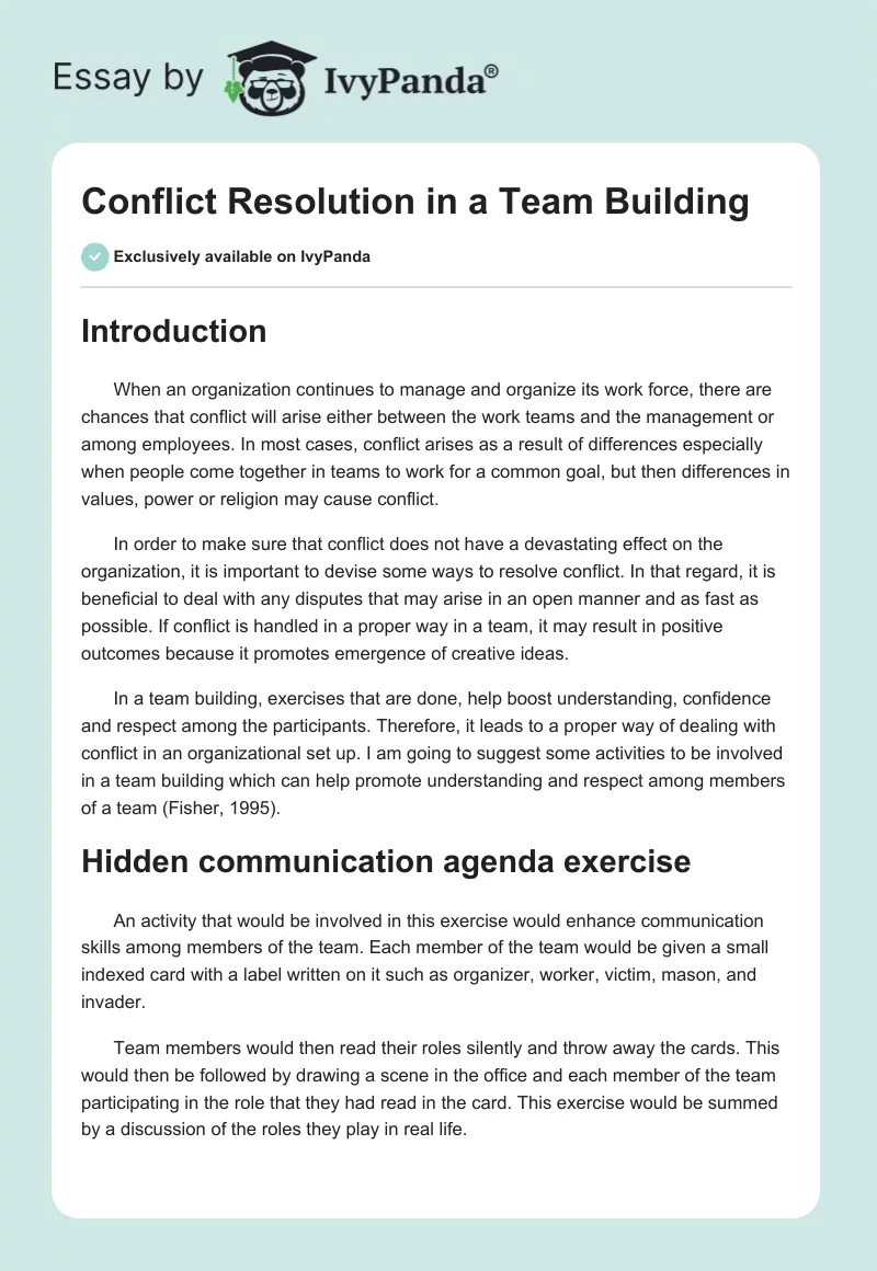 Conflict Resolution in a Team Building. Page 1