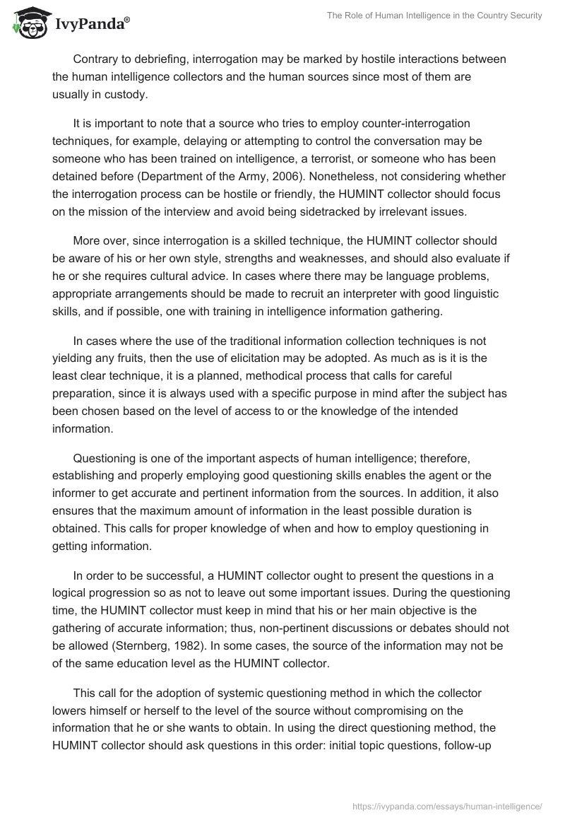 The Role of Human Intelligence in the Country Security. Page 3