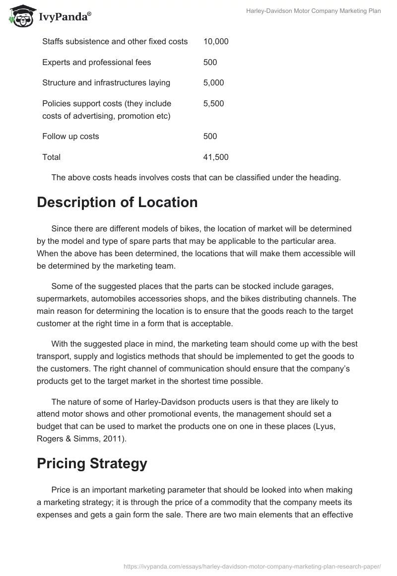 Harley-Davidson Motor Company Marketing Plan. Page 5