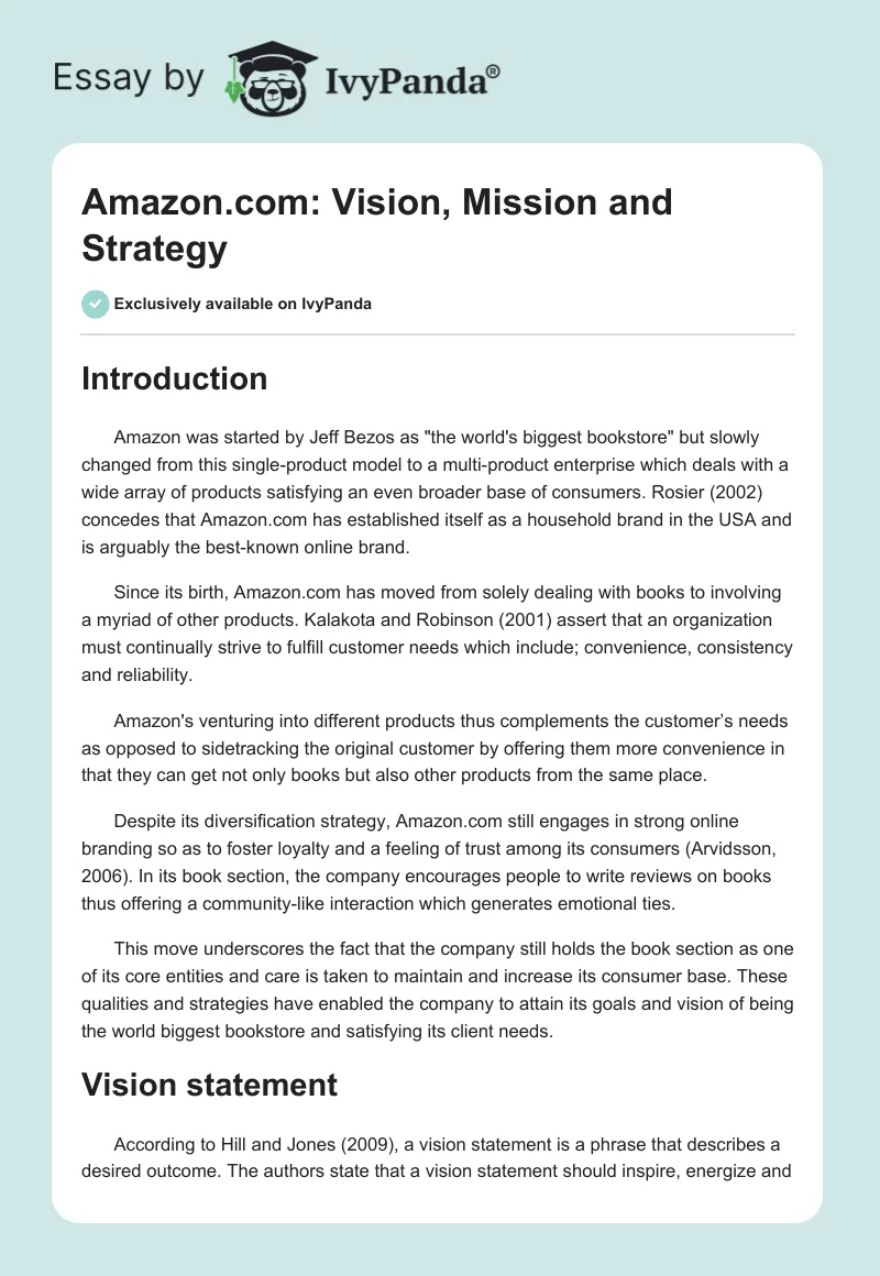 Amazon.com: Vision, Mission and Strategy. Page 1