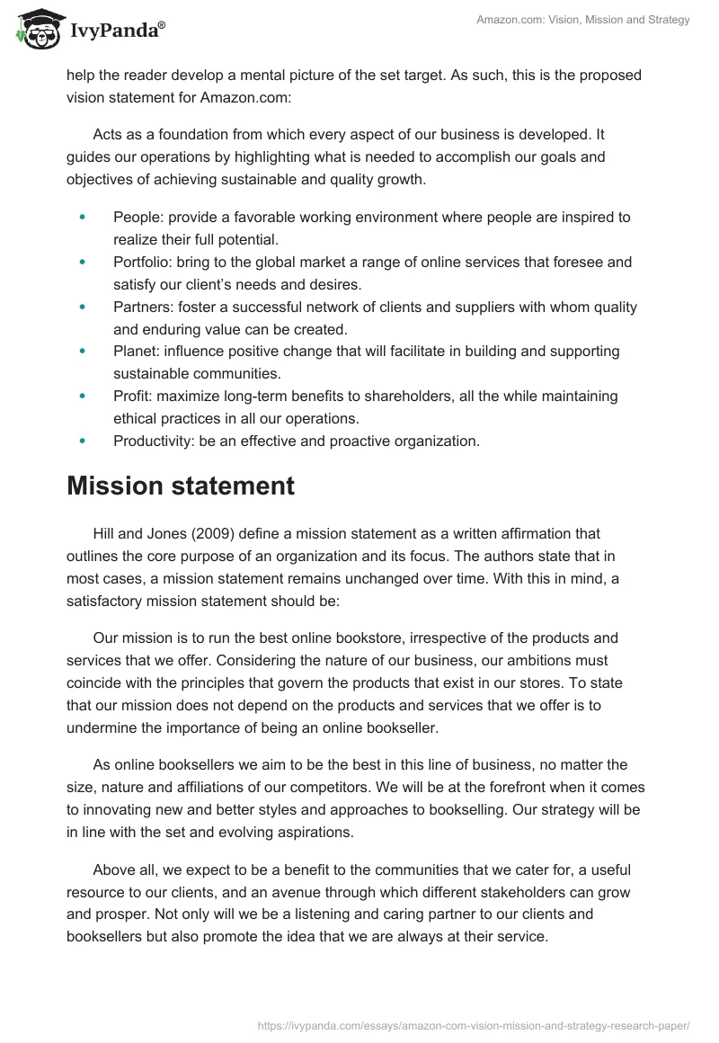 Amazon.com: Vision, Mission and Strategy. Page 2