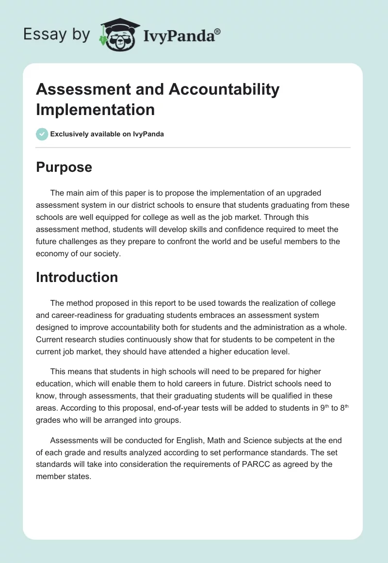 Assessment and Accountability Implementation. Page 1