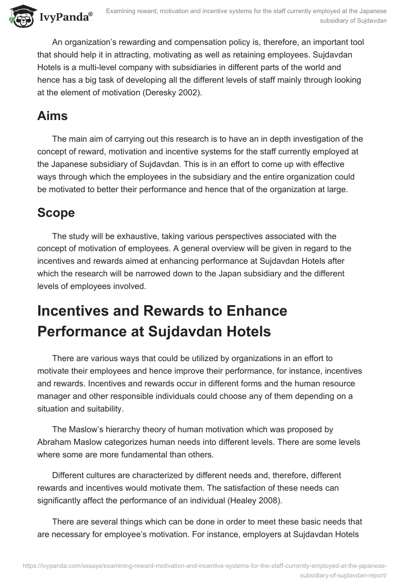 Examining Reward, Motivation and Incentive Systems for the Staff Currently Employed at the Japanese Subsidiary of Sujdavdan. Page 3