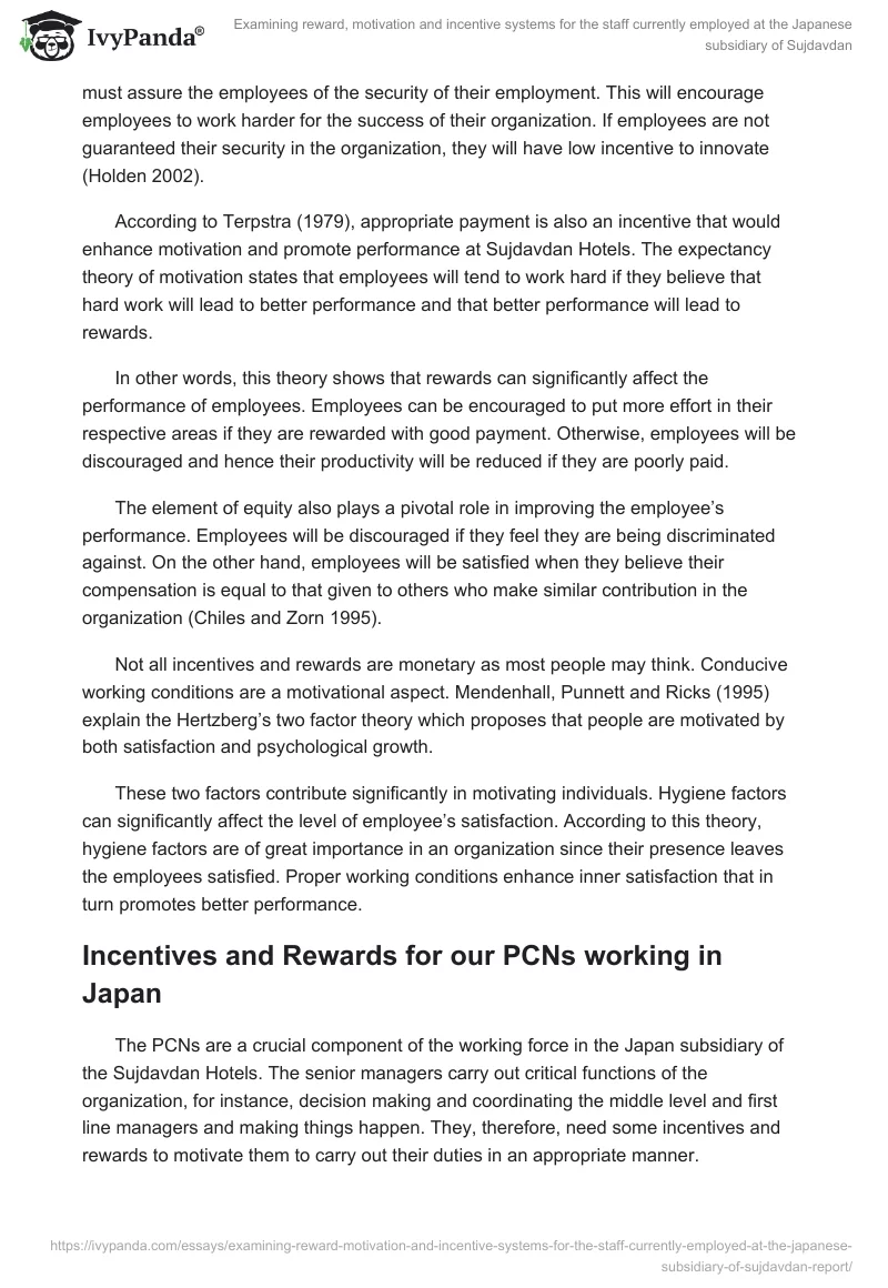 Examining Reward, Motivation and Incentive Systems for the Staff Currently Employed at the Japanese Subsidiary of Sujdavdan. Page 4