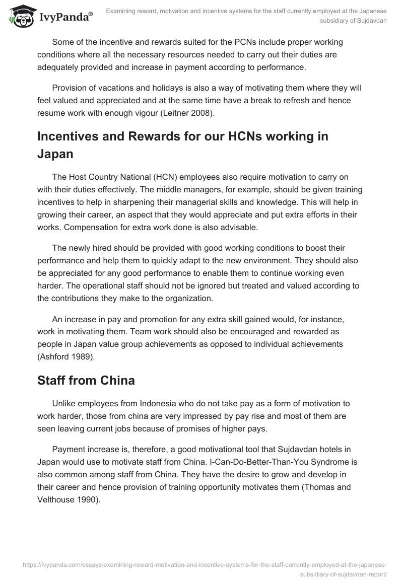 Examining Reward, Motivation and Incentive Systems for the Staff Currently Employed at the Japanese Subsidiary of Sujdavdan. Page 5