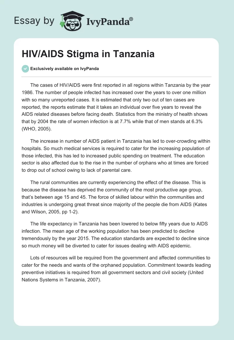 HIV/AIDS Stigma in Tanzania. Page 1