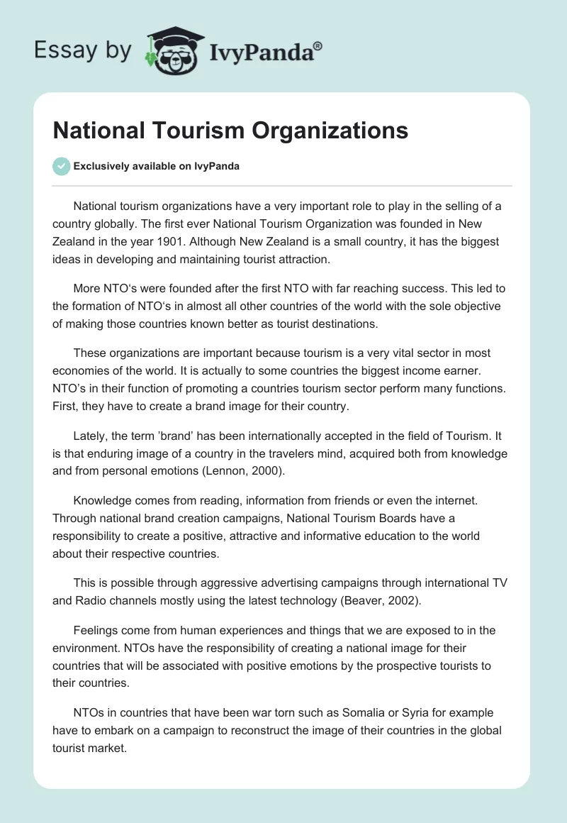 National Tourism Organizations. Page 1