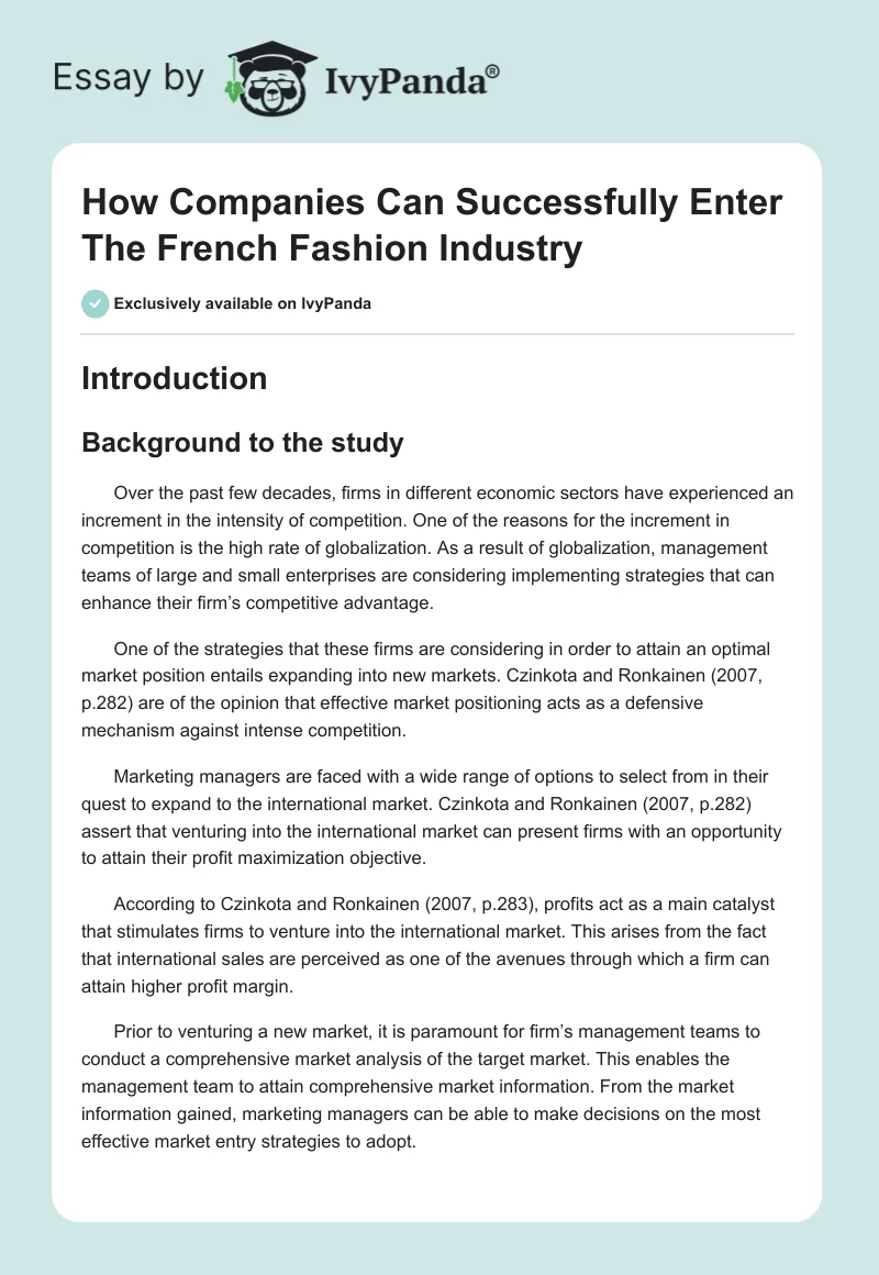 How Companies Can Successfully Enter The French Fashion Industry. Page 1