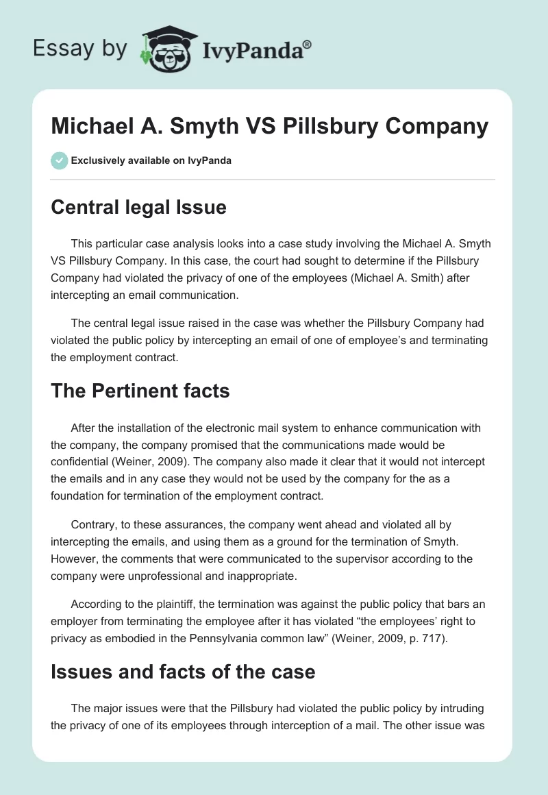 Michael A. Smyth VS Pillsbury Company. Page 1