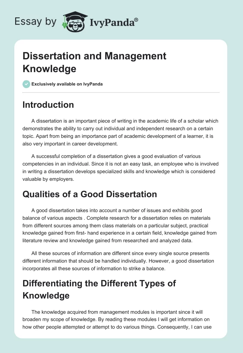 Dissertation and Management Knowledge. Page 1