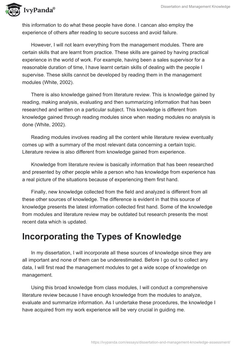 Dissertation and Management Knowledge. Page 2