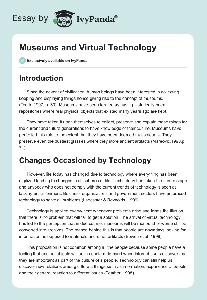 Museums and Virtual Technology. Page 1