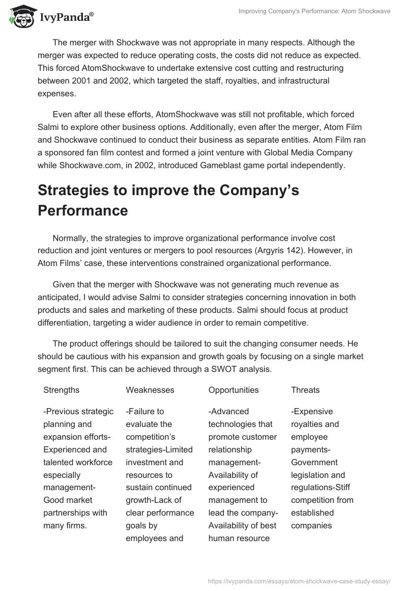 Improving Company's Performance: Atom Shockwave. Page 4