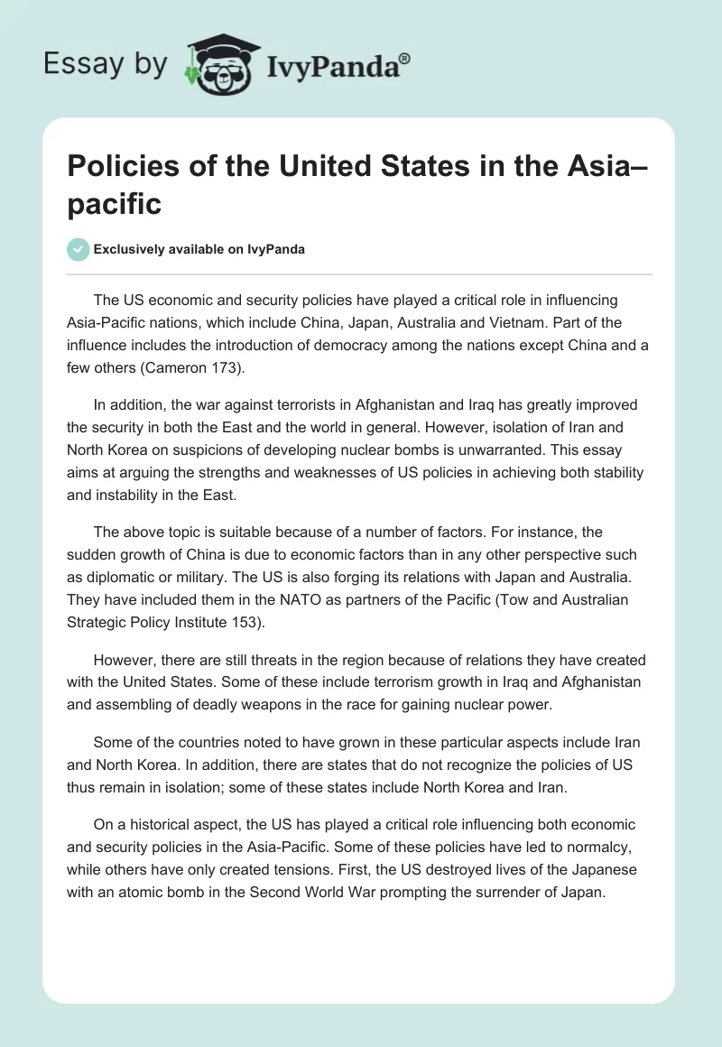Policies of the United States in the Asia–pacific. Page 1
