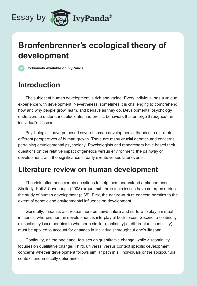 Bronfenbrenner's ecological theory of development. Page 1